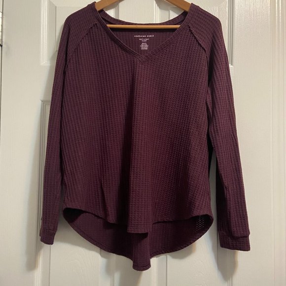 American Eagle Soft and Sexy Plus Burgundy Waffle Long Sleeve Top - Picture 1 of 4